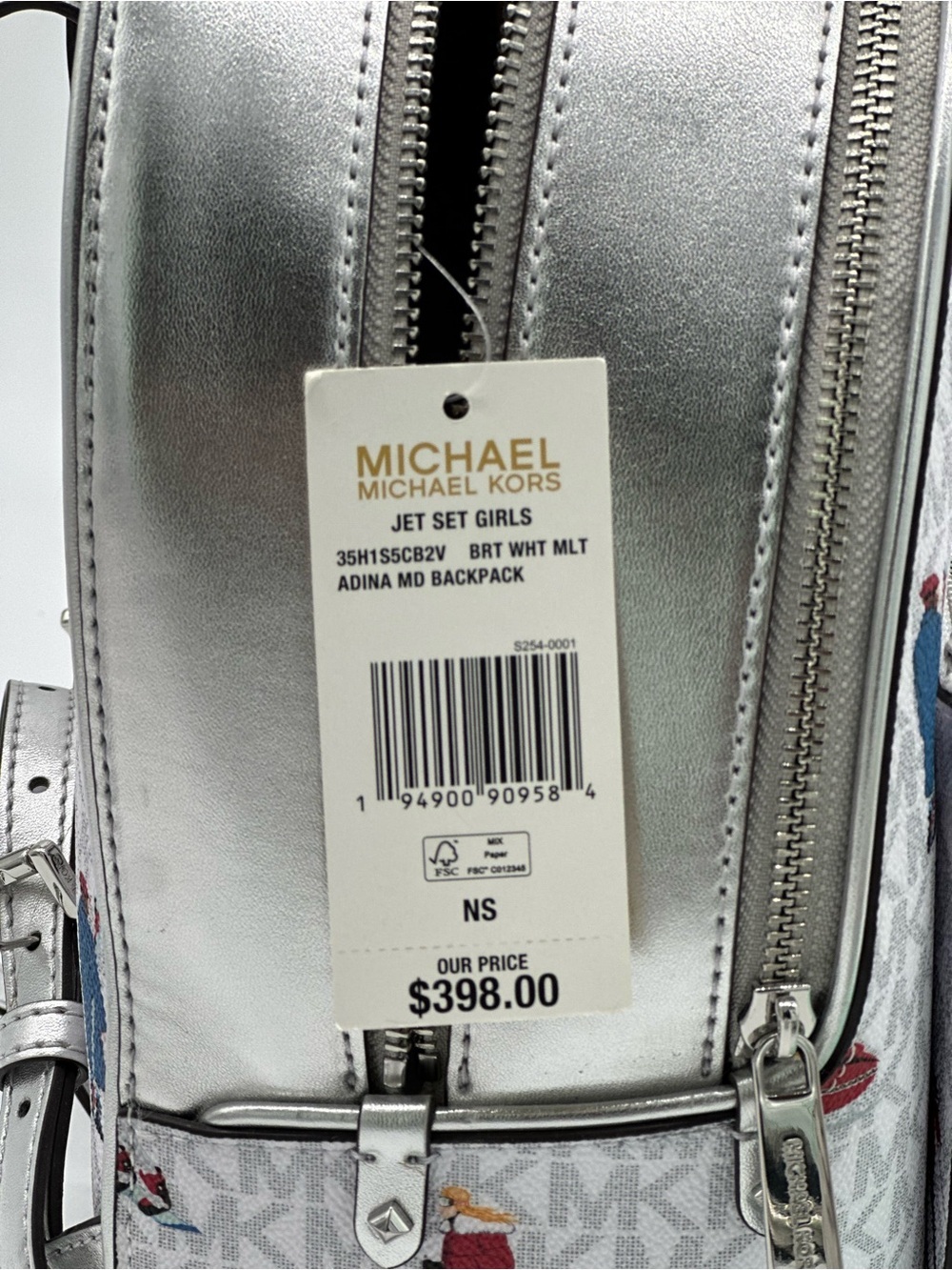 Michael Kors White Logo Print Mini Backpack with Multicolor Figures - Picture 7 of 11